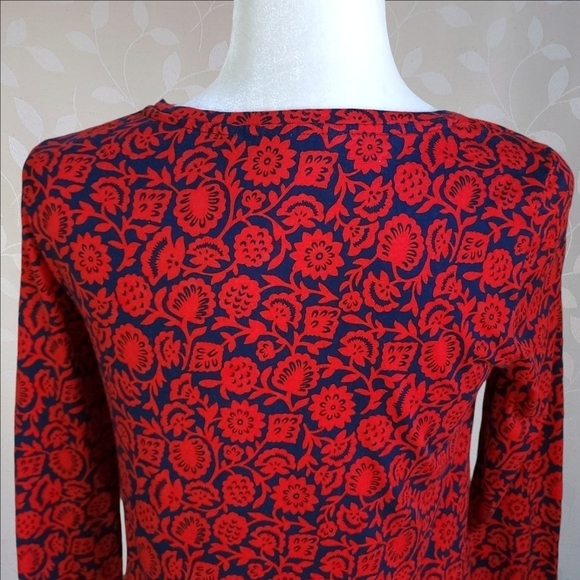 Boden Retro Folk Art Floral Print Long Sleeve Cotton Blend Top US 6 Red Blue - Picture 9 of 14